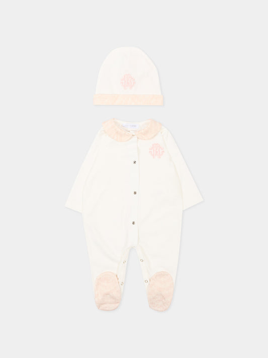 Set tutina rosa per neonata con monogram,Roberto Cavalli Kids,CLP26007TU PINK CRYSTAL ROSE