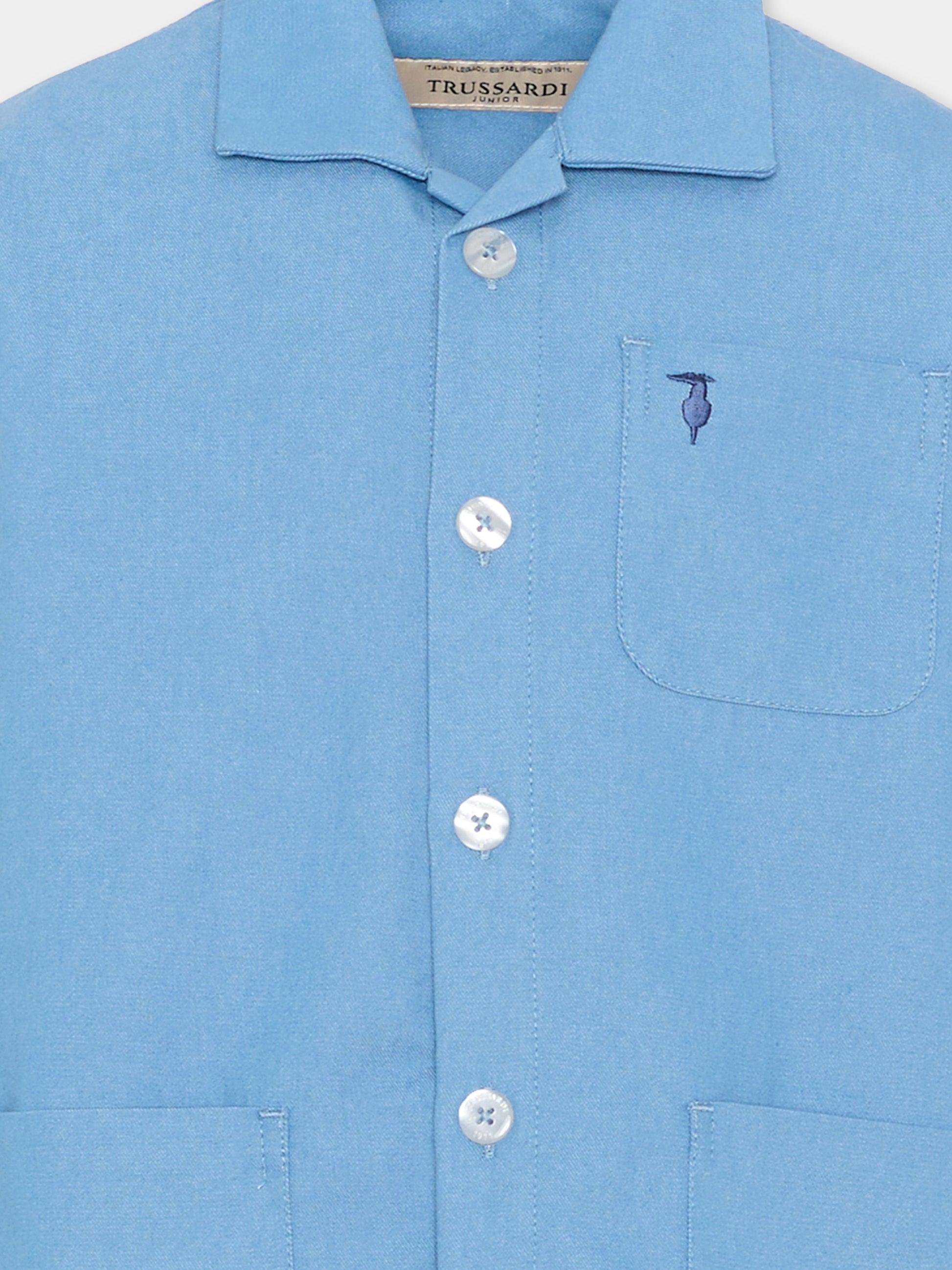 Camicia denim per bambino con levriero,Trussardi Junior,TBP26035CA DENIM BLUE BEL AIR