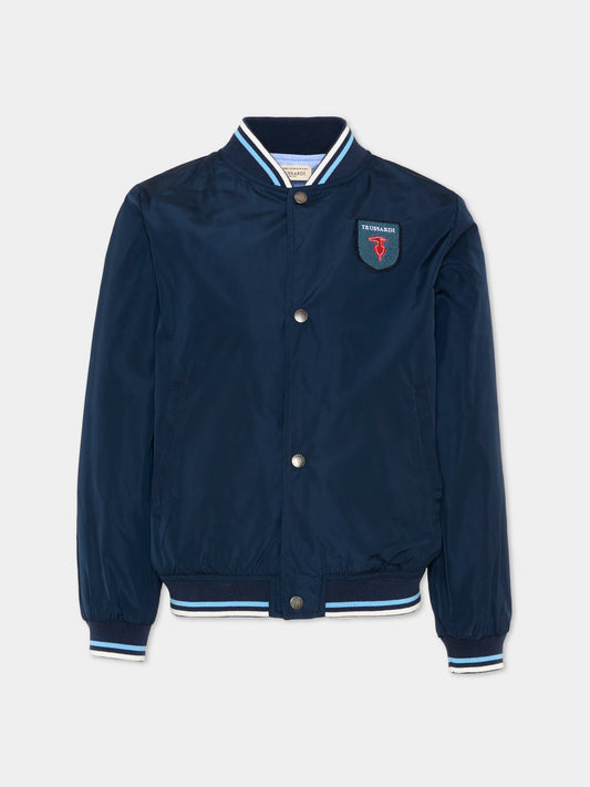 Bomber blu per bambino con logo,Trussardi Junior,TIP26030GB BLUE ESTATE
