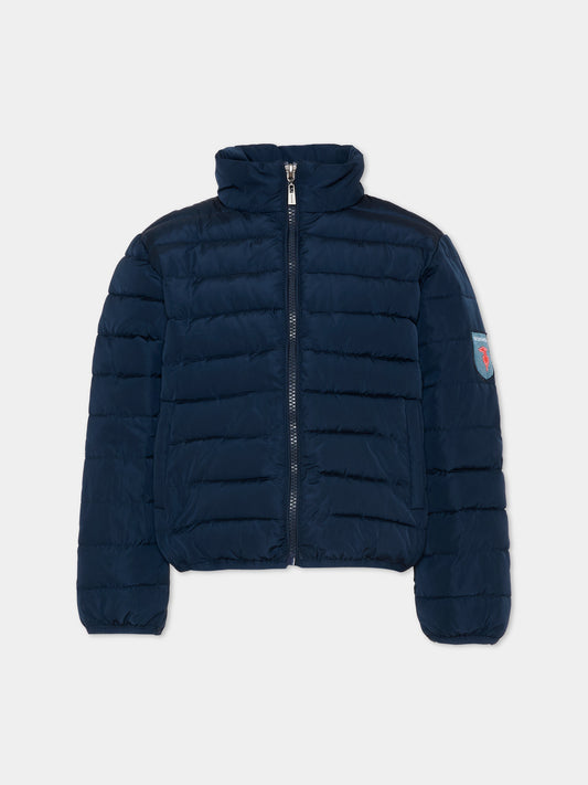 Bomber blu per bambino con logo,Trussardi Junior,TIP26031PI BLUE ESTATE