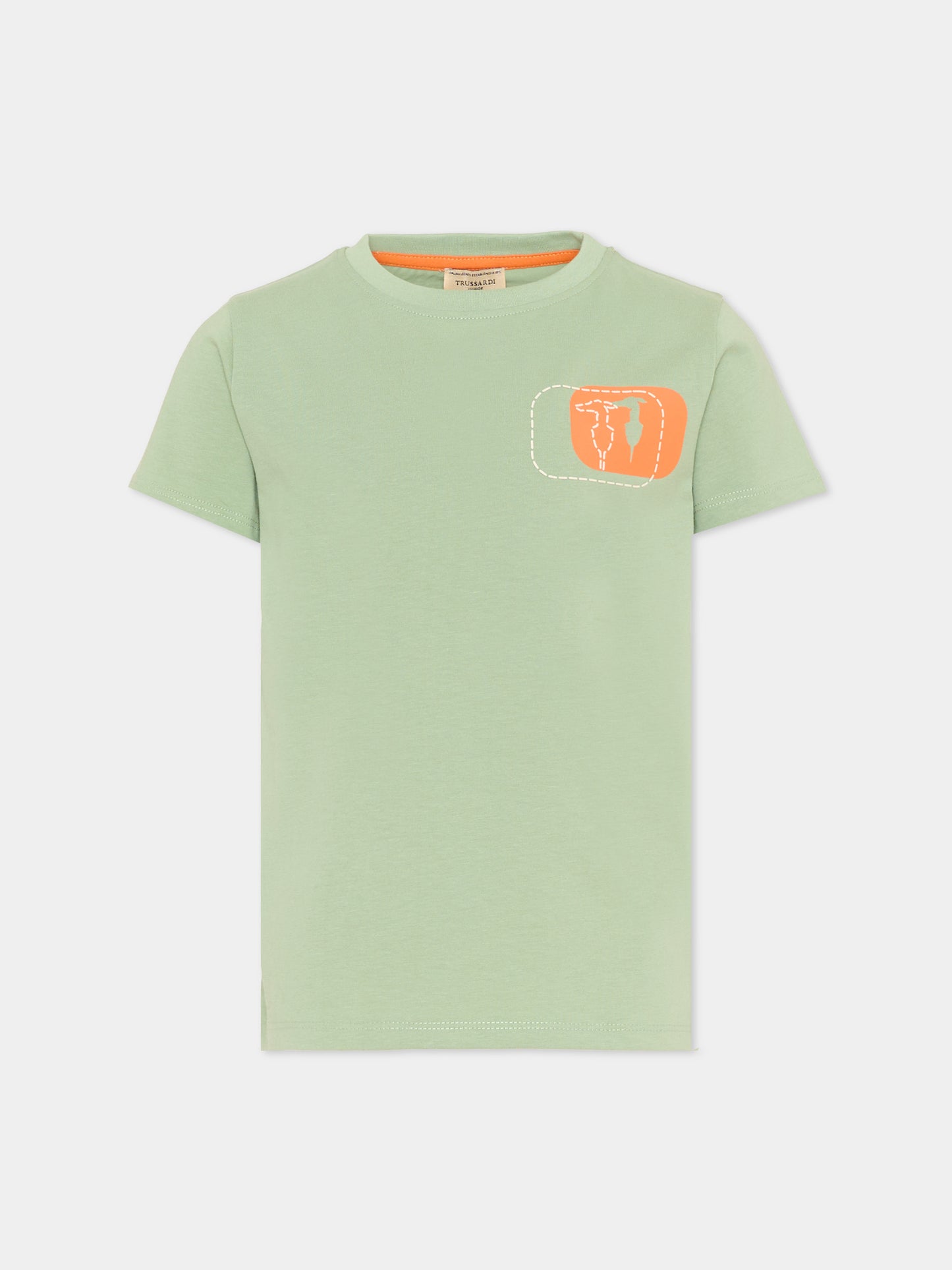 T-shirt verde per bambino con logo,Trussardi Junior,TIP26049TS GREEN BASIL