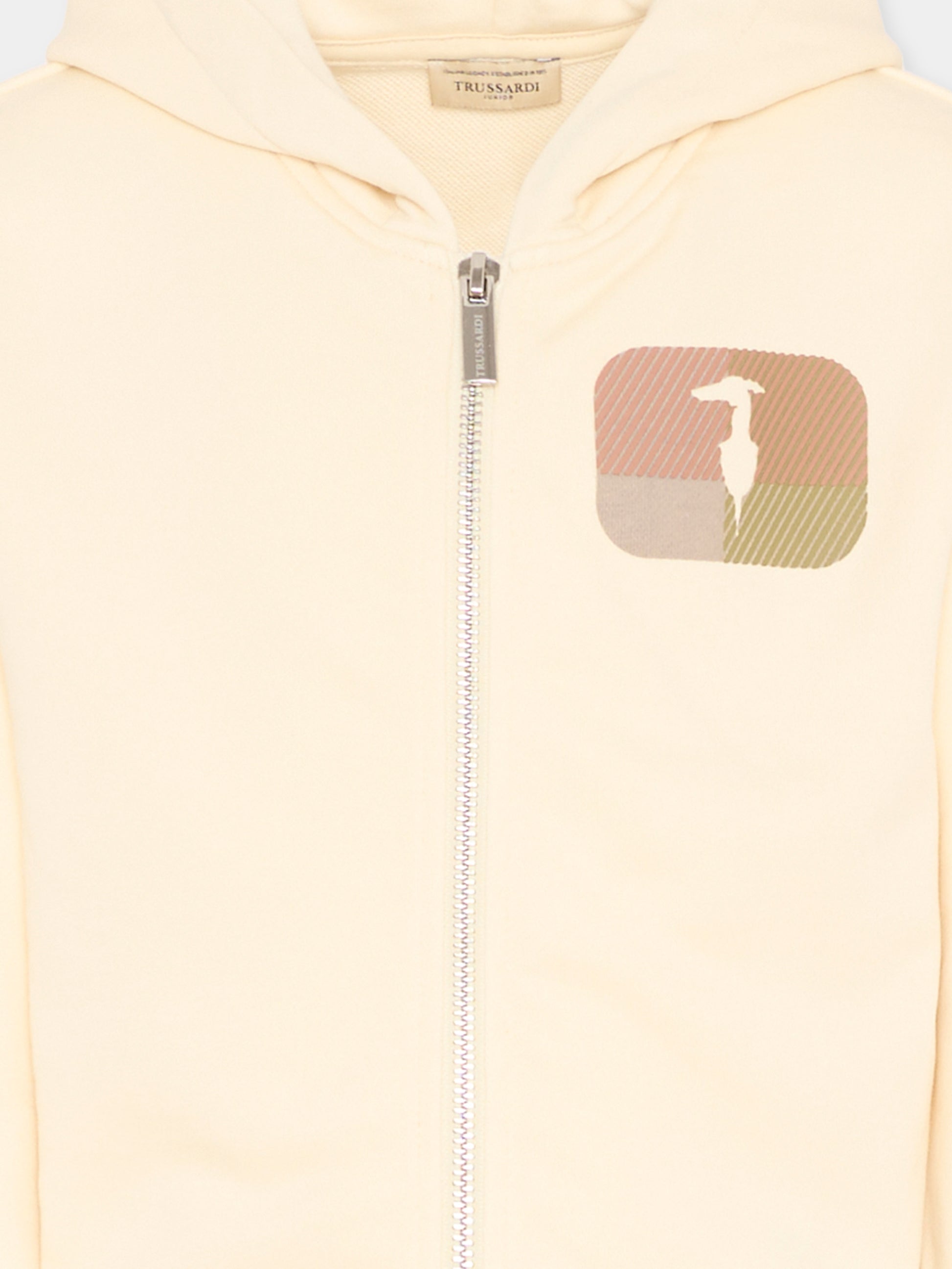 Felpa beige per bambino con levriero,Trussardi Junior,TIP26065FE BEIGE NEW ECRU