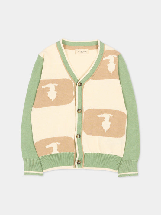 Cardigan verde per neonato con levriero,Trussardi Junior,TIP26069CD GREEN BASIL