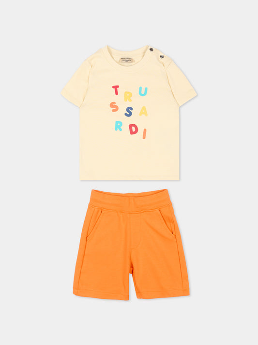 Completo sportivo beige per neonato con logo,Trussardi Junior,TIP26070CJ BEIGE NEW ECRU