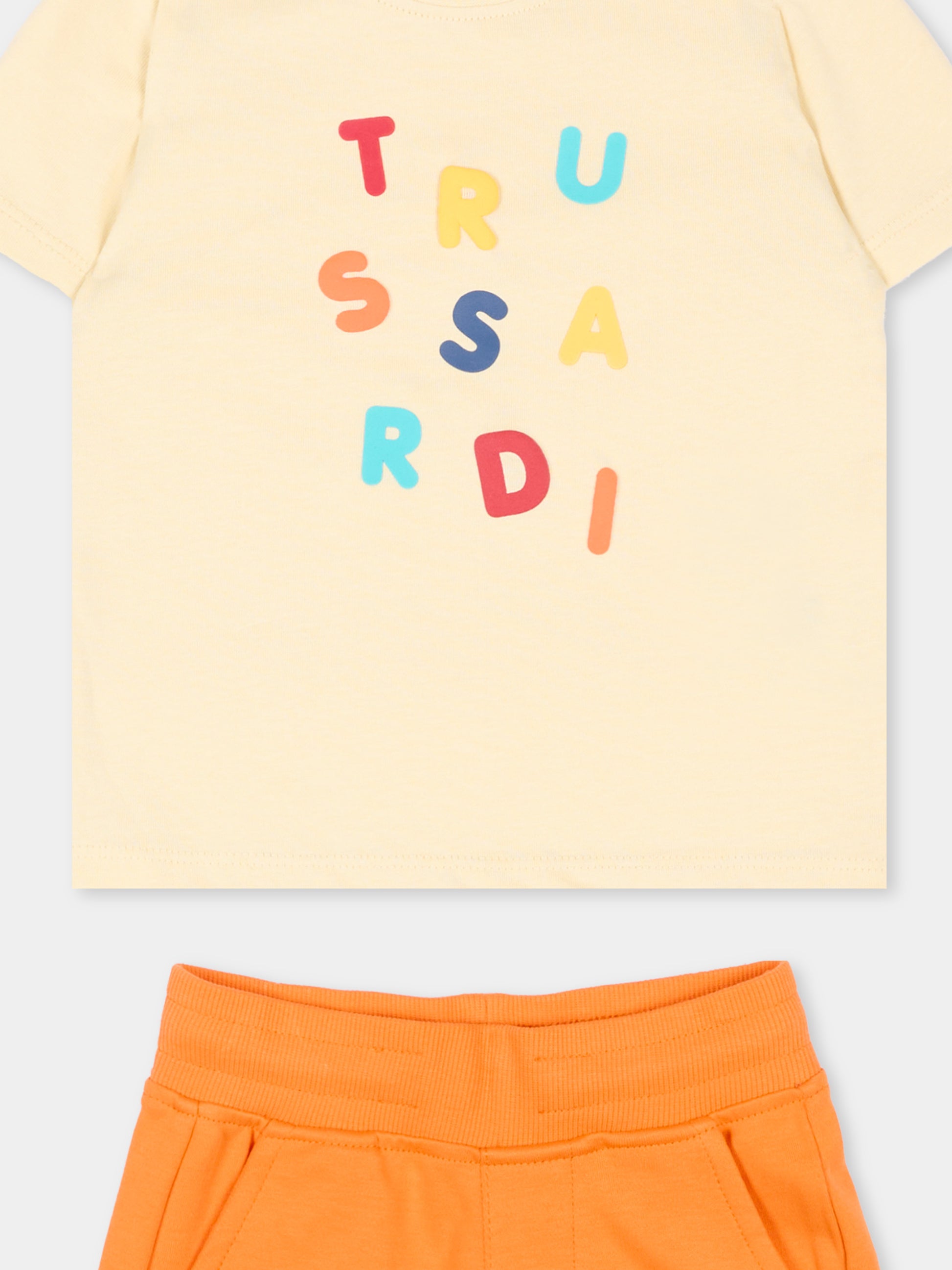 Completo sportivo beige per neonato con logo,Trussardi Junior,TIP26070CJ BEIGE NEW ECRU