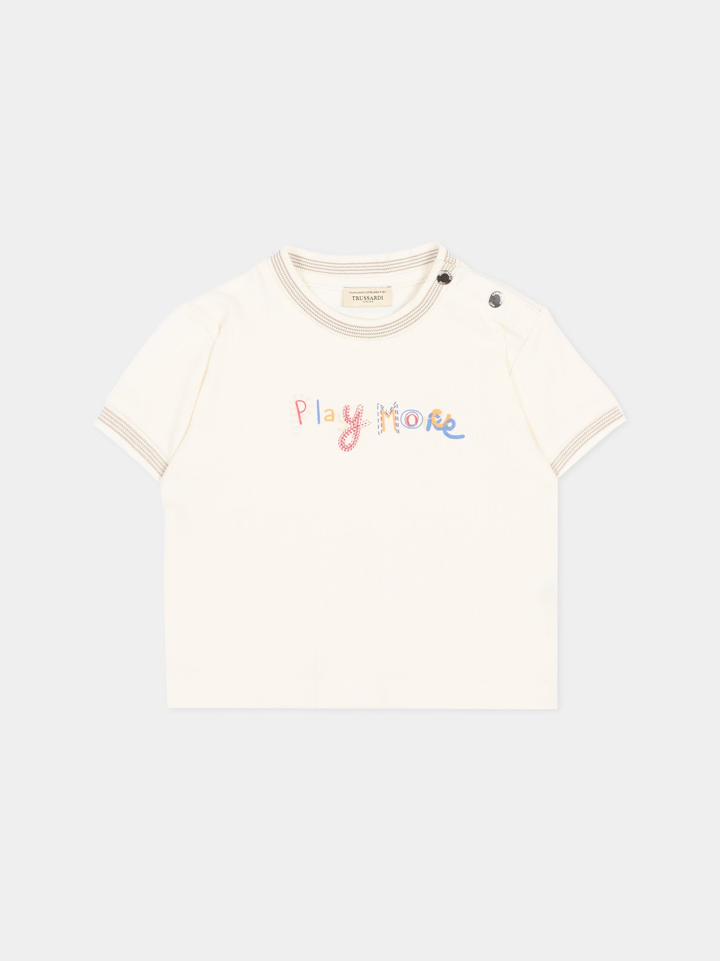T-Shirt avorio per neonato con ricamo,Trussardi Junior,TIP26083TS OFF-WHITE