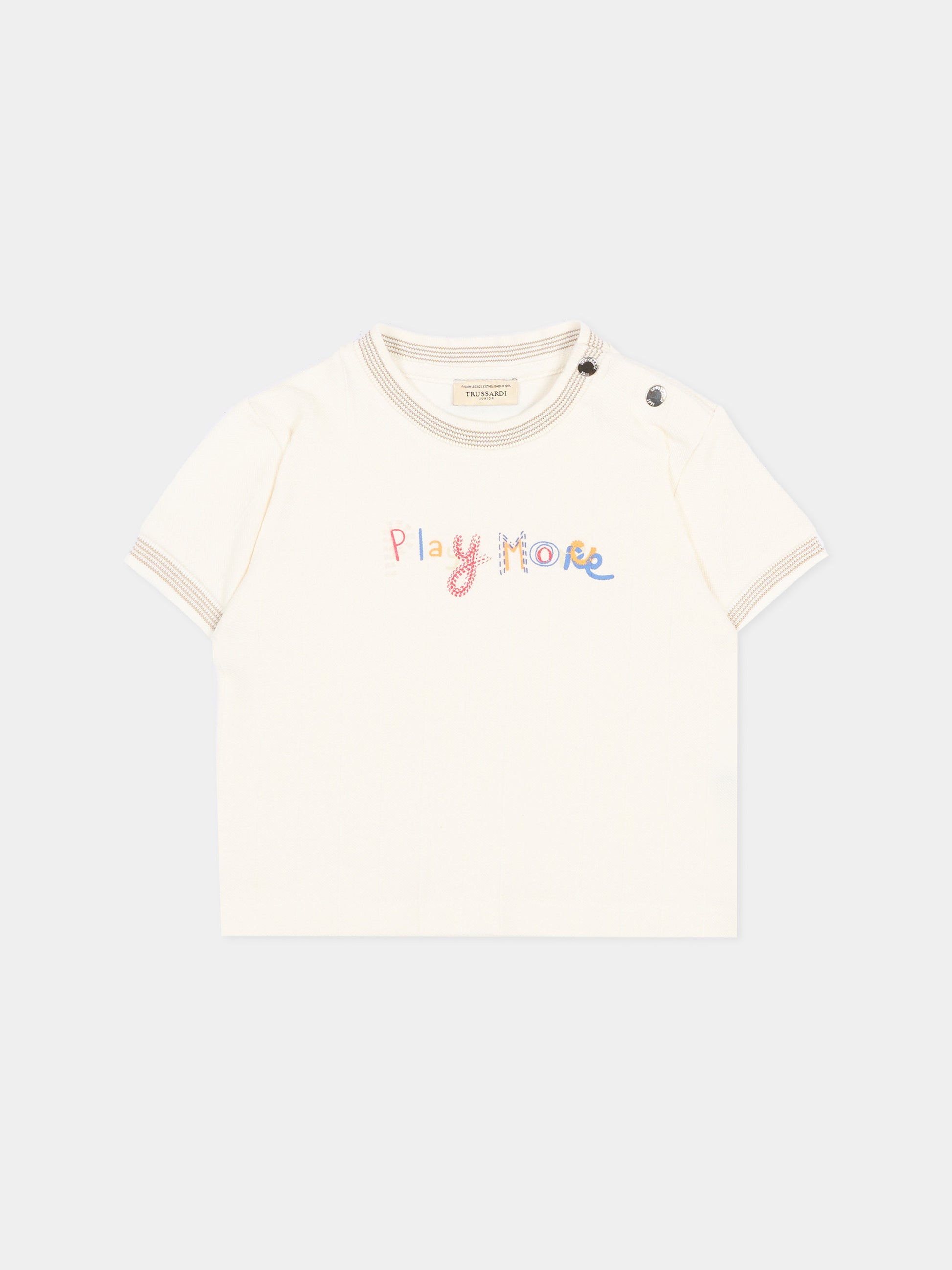 T-Shirt avorio per neonato con ricamo,Trussardi Junior,TIP26083TS OFF-WHITE