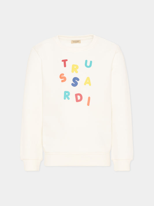 Felpa avorio per bambino con logo,Trussardi Junior,TIP26084FE OFF-WHITE