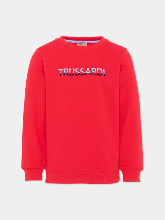 Felpa rossa per bambino con logo,Trussardi Junior,TIP26091FE RED LYCHEE