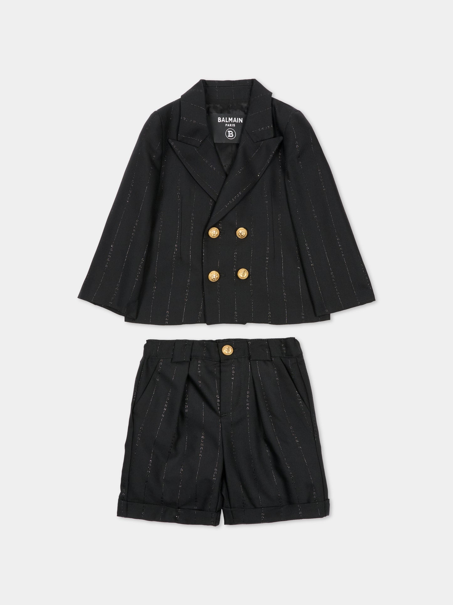 Completo nero per neonato con logo,Balmain Kids,BU3580 I0195 930OR