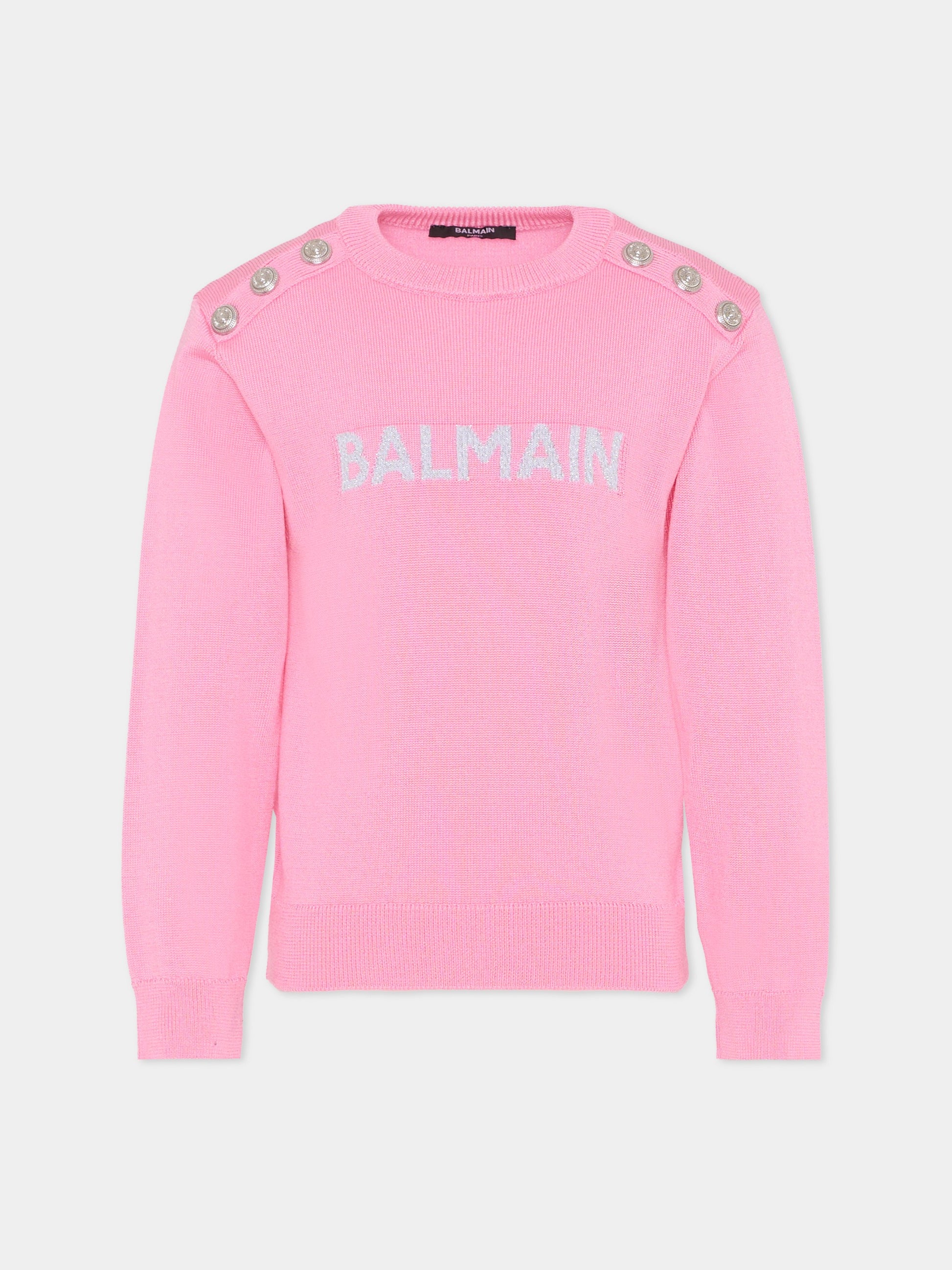 Maglione rosa per bambina con logo,Balmain Kids,BU9A30 X0068 552AG