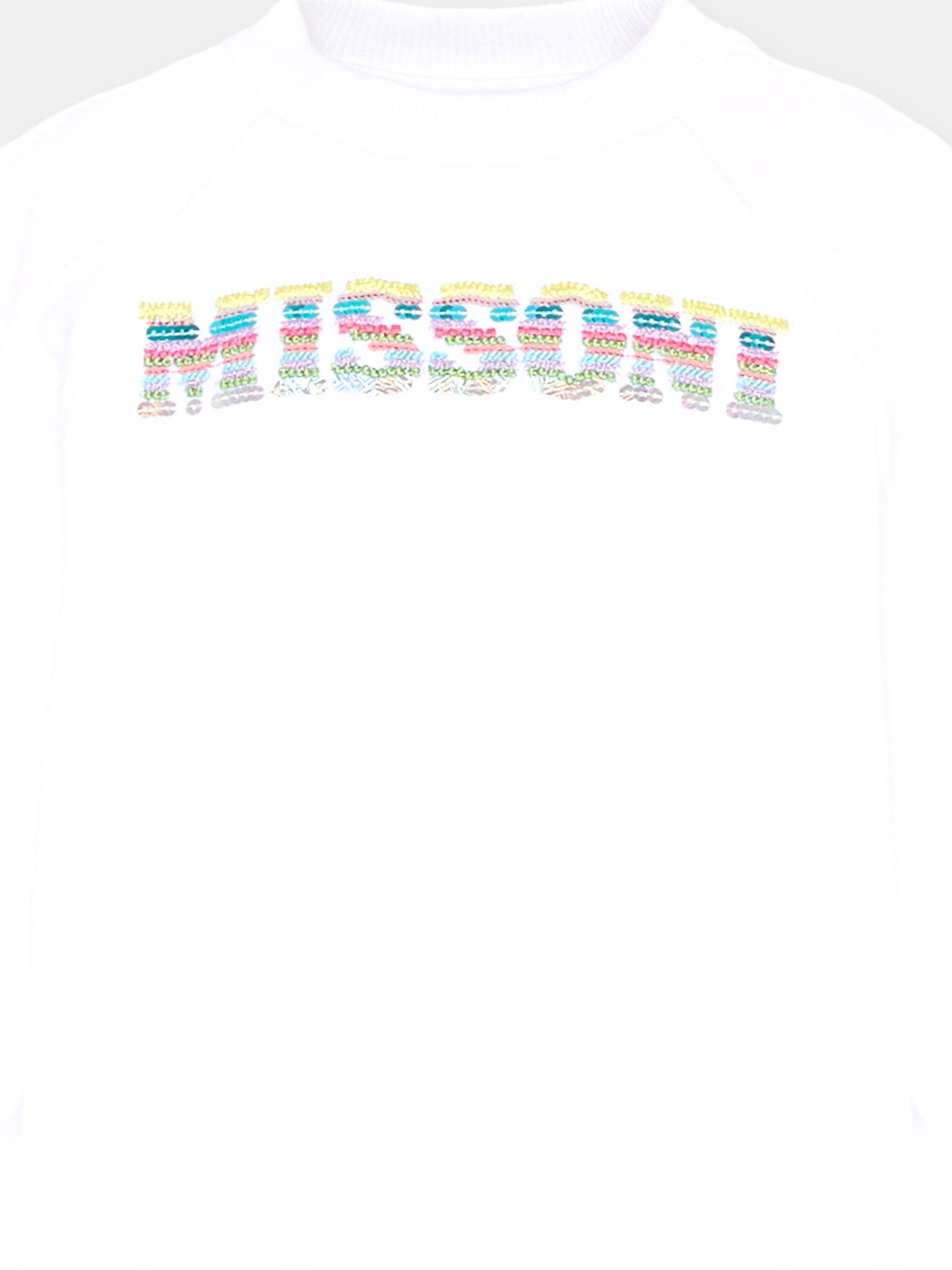 Felpa bianca per bambina con logo,Missoni,MU4A30 F0061 100