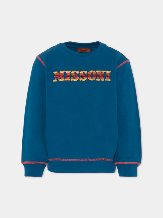 Felpa blu per bambini con logo,Missoni,MU4P60 Z0081 689