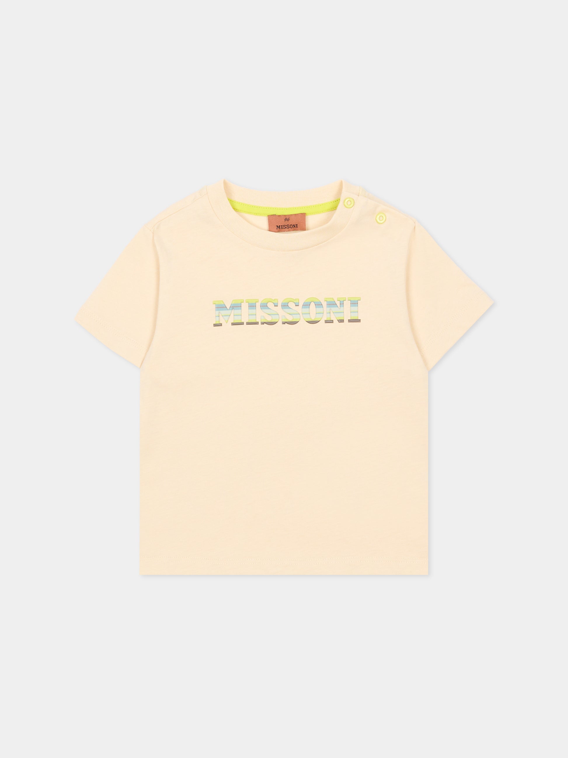 T-shirt beige per neonati con logo multicolor,Missoni,MU8531 Z0082 165