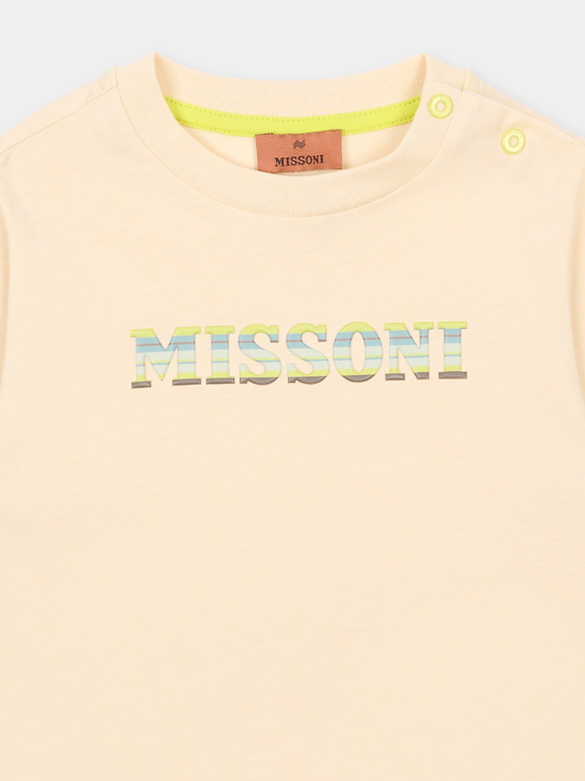 T-shirt beige per neonati con logo multicolor,Missoni,MU8531 Z0082 165