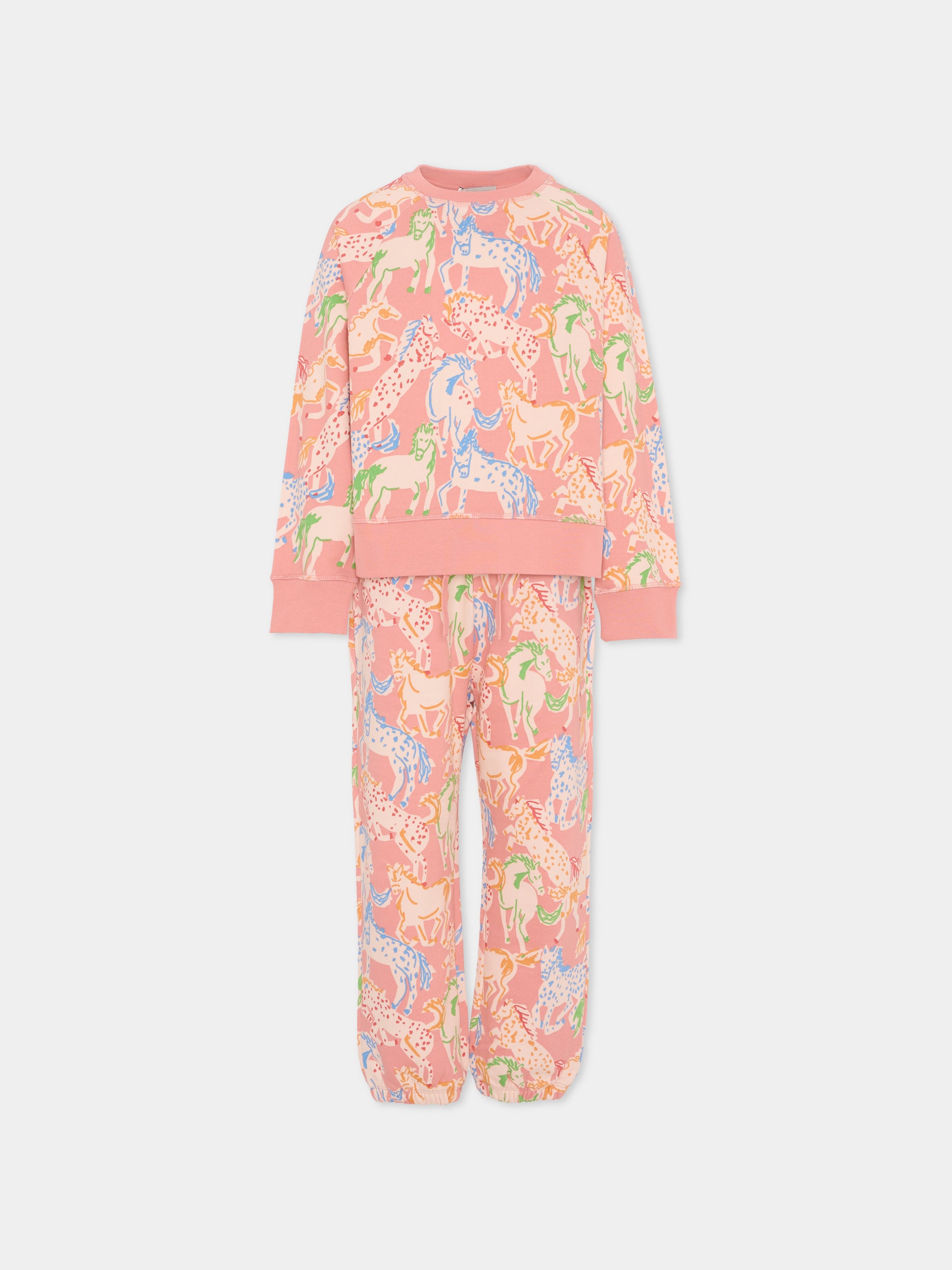 Completo rosa per bambina con stampa cavalli,Stella Mccartney Kids,TV3A70 Z2014 50UMC