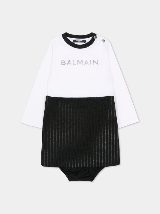 Vestito nero per neonata con logo,Balmain Kids,BT1020 Z1537 930BC