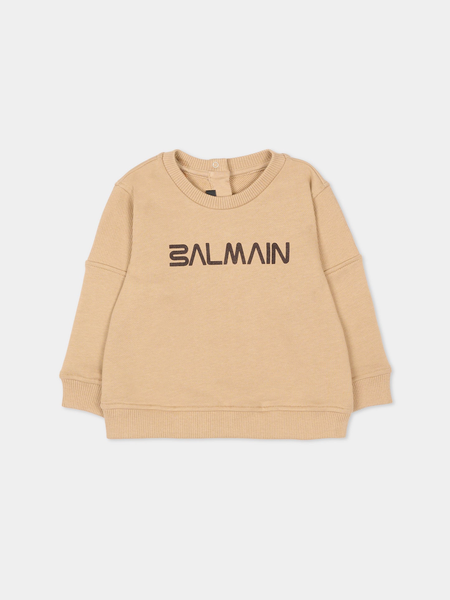 Felpa beige per neonati con logo,Balmain Kids,BT4560 Z0081 119