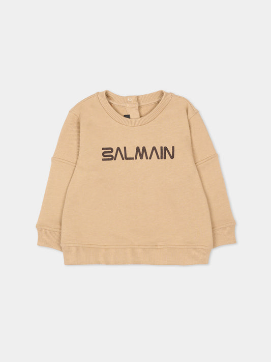 Felpa beige per neonati con logo,Balmain Kids,BT4560 Z0081 119