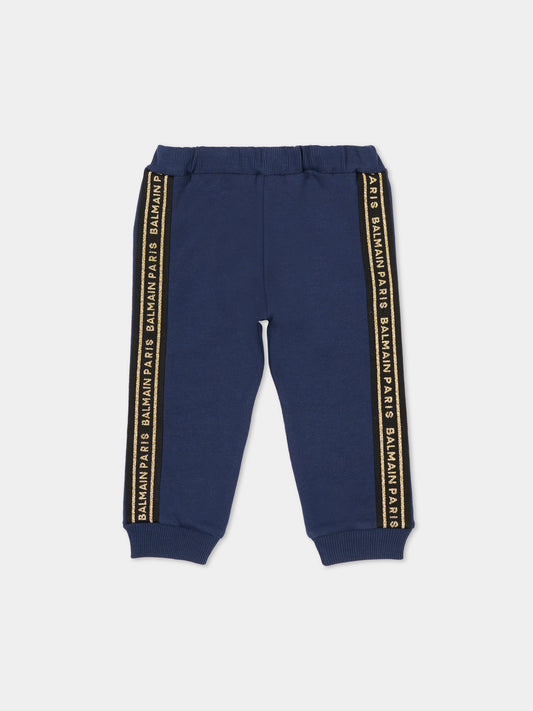 Pantaloni blu per naonato con logo,Balmain Kids,BT6600 Z0114 649