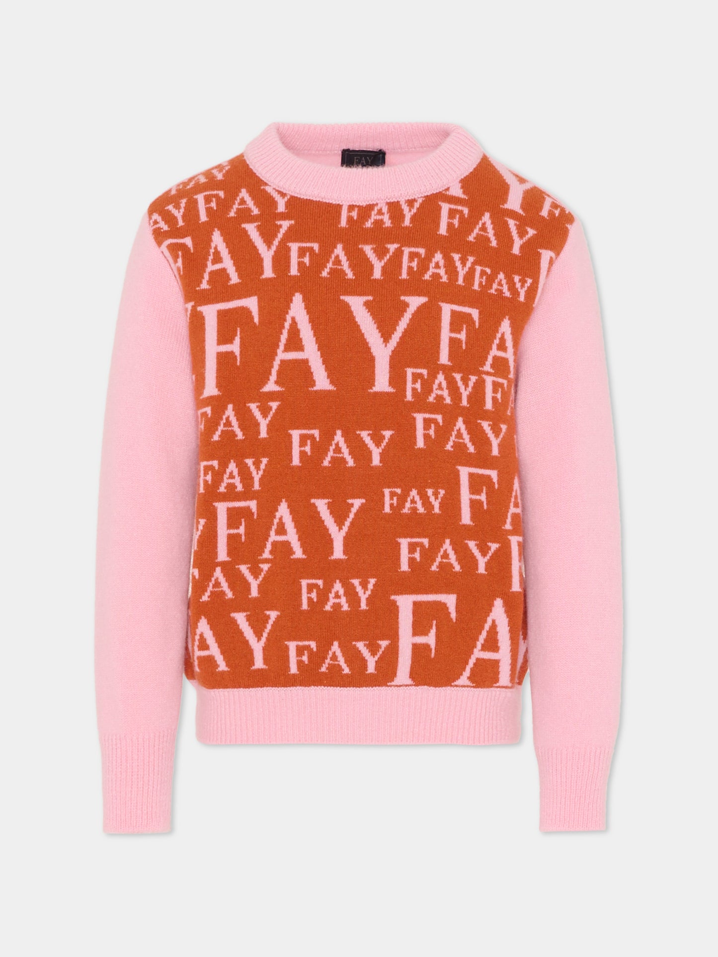 Maglione rosa e arancione per bambino con logo,Fay Kids,FT9P80 W0023 502AR