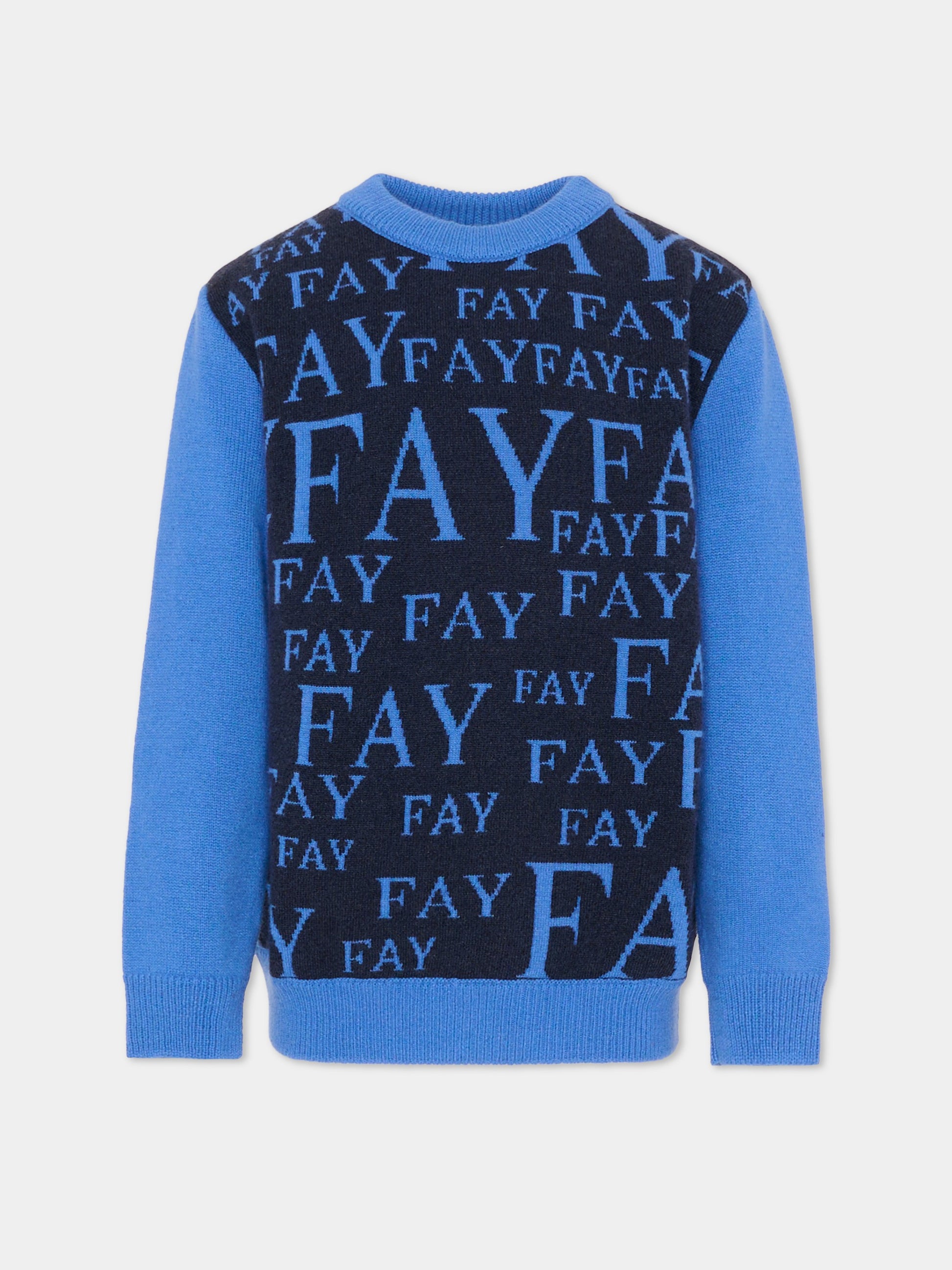 Maglione blu per bambino con logo,Fay Kids,FT9P80 W0023 612BL