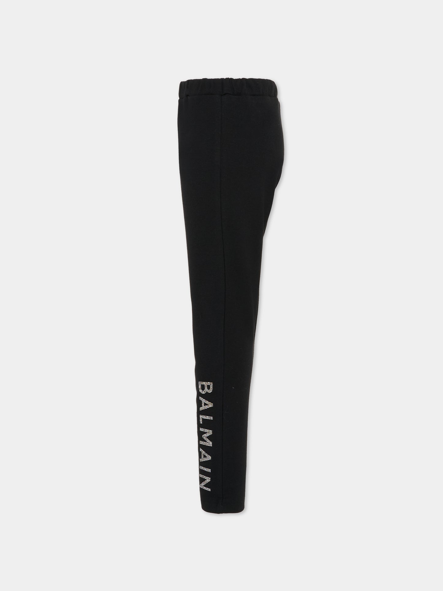 Leggings neri per bambina con logo argentato,Balmain Kids,6R6A70 Z0768 930