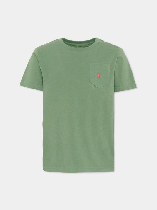 T-shirt verde per bambino con Pony,Ralph Lauren Kids,970333503