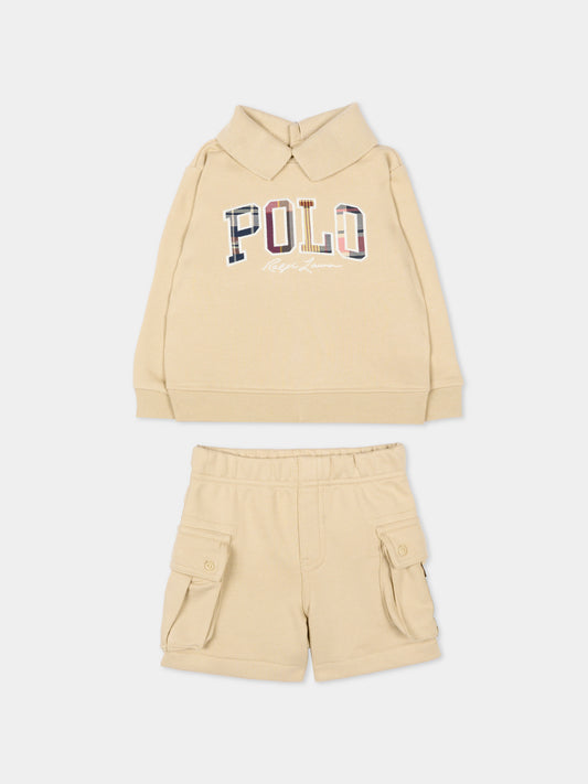 Completo sportivo lungo beige per neonato,Ralph Lauren Kids,B18460001