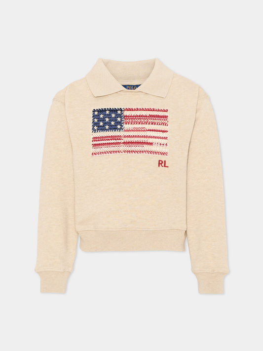 Felpa beige per bambini con bandiera,Ralph Lauren Kids,B19952001