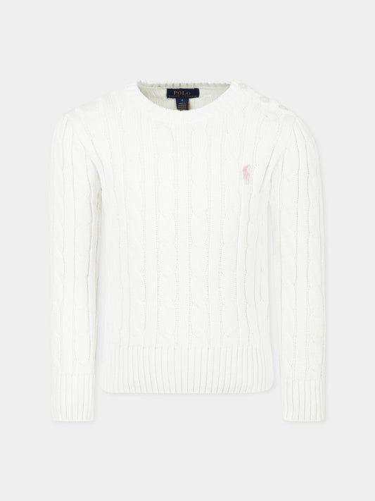 Maglione bianco per bambina con cavallino,Ralph Lauren Kids,901316011