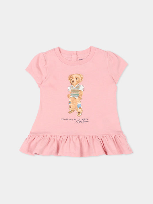 T-Shirt rosa Polo Bear per neonata,Ralph Lauren Kids,B22683001