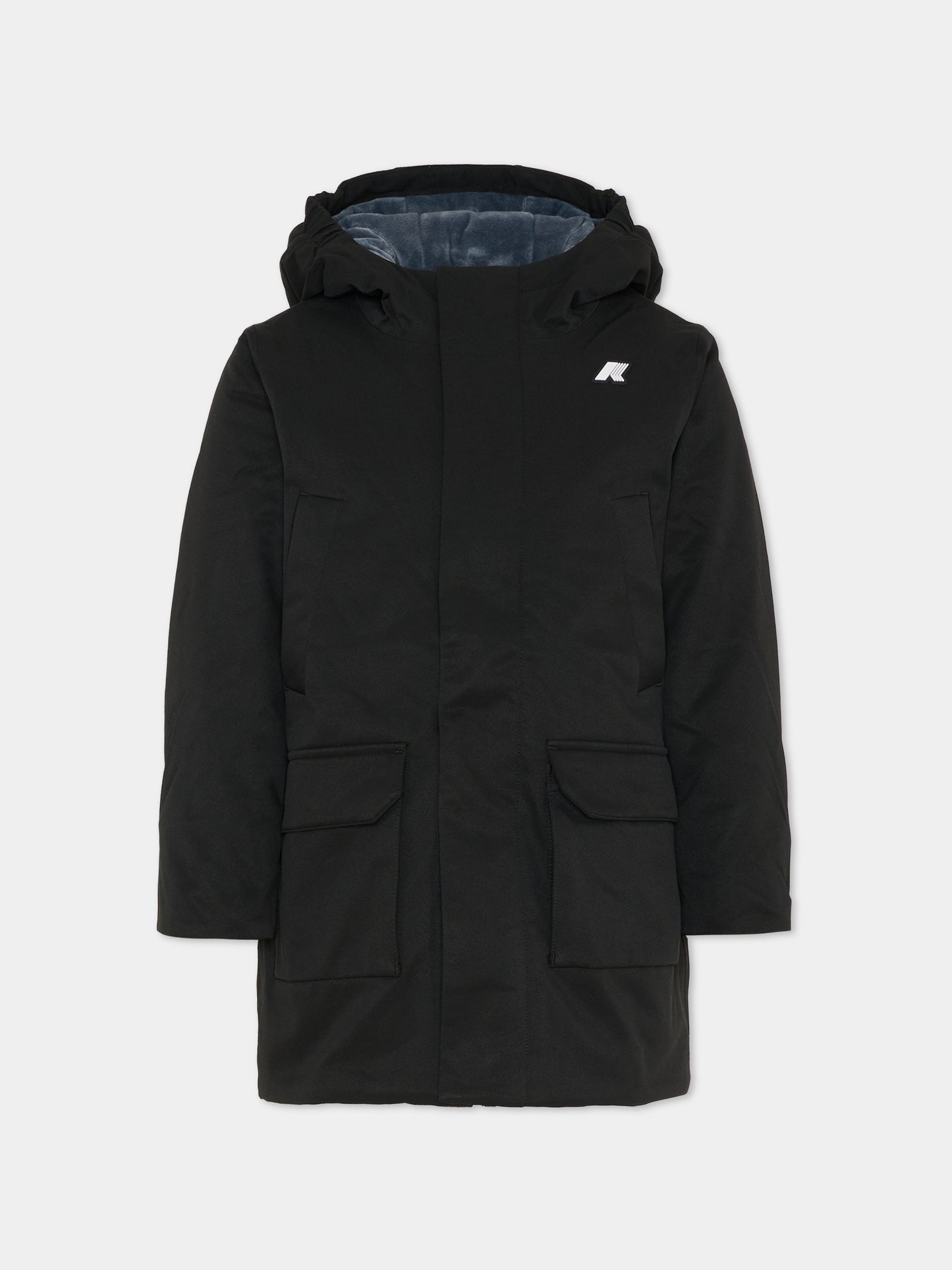 Parka Jarko Twill Marmotta nero per bambino con logo,K-way,K1128HW AL8