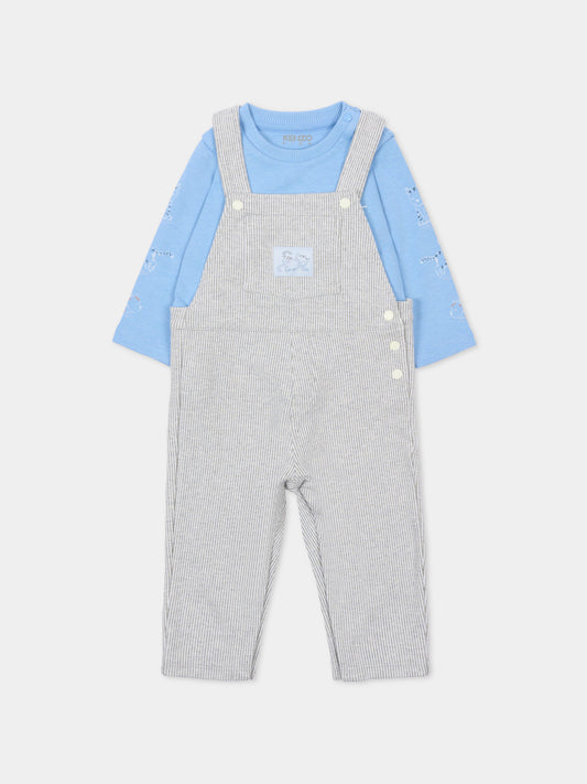 Salopette celeste per neonato con gatto,Kenzo Kids,K61239 77A