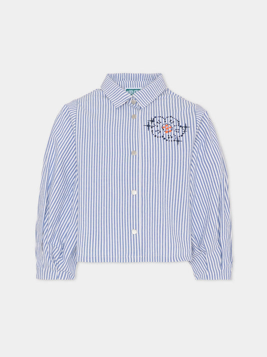 Camicia blu per bambina con logo,Kenzo Kids,K61311 780