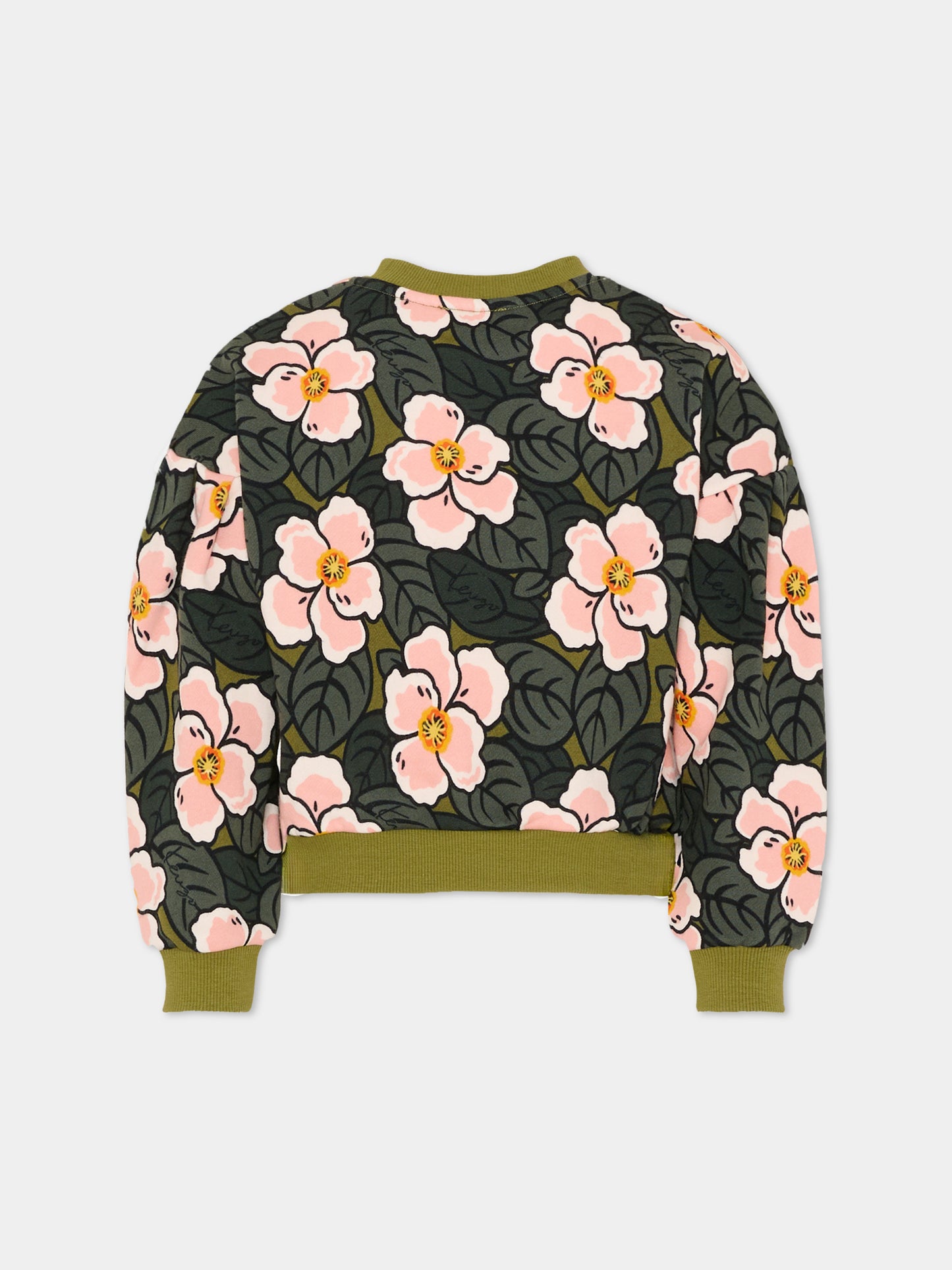 Felpa verde per bambina con papaveri,Kenzo Kids,K61342 46M