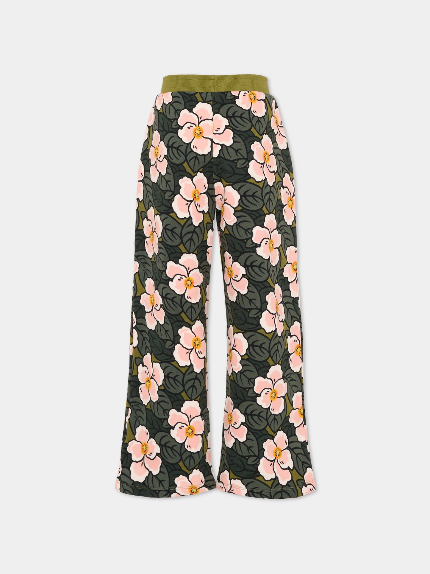 Pantaloni verdi per bambina con papaveri,Kenzo Kids,K61328 64M