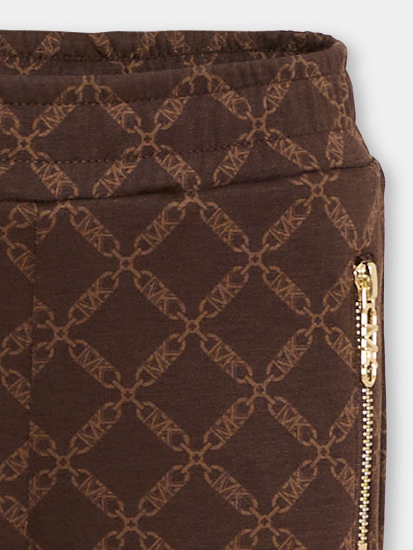 Pantaloni marroni per bambina con logo all over,Michael Kors,R30444 342