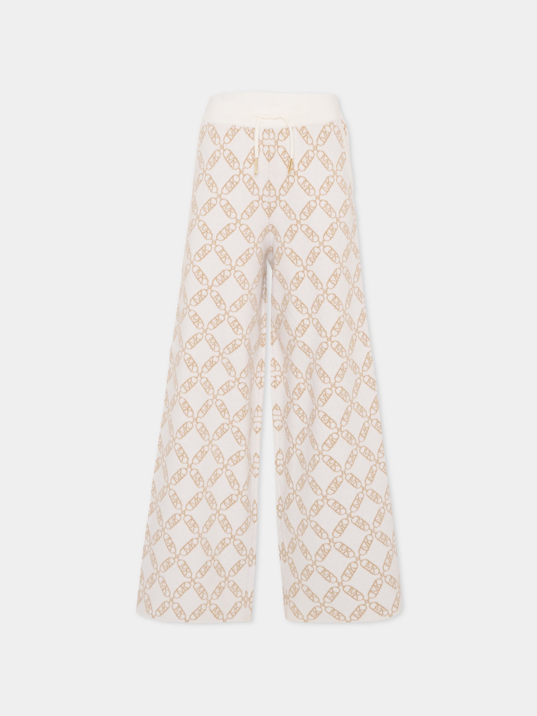 Pantaloni avorio per bambina con logo all over,Michael Kors,R30452 N52