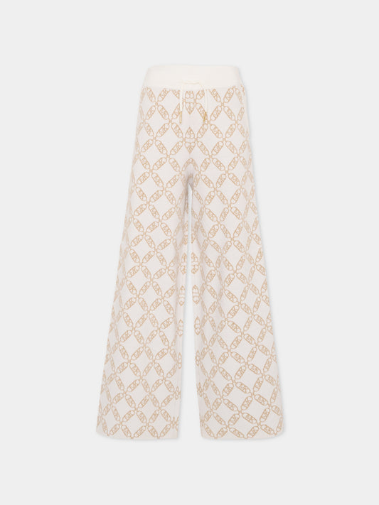 Pantaloni avorio per bambina con logo all over,Michael Kors,R30452 N52