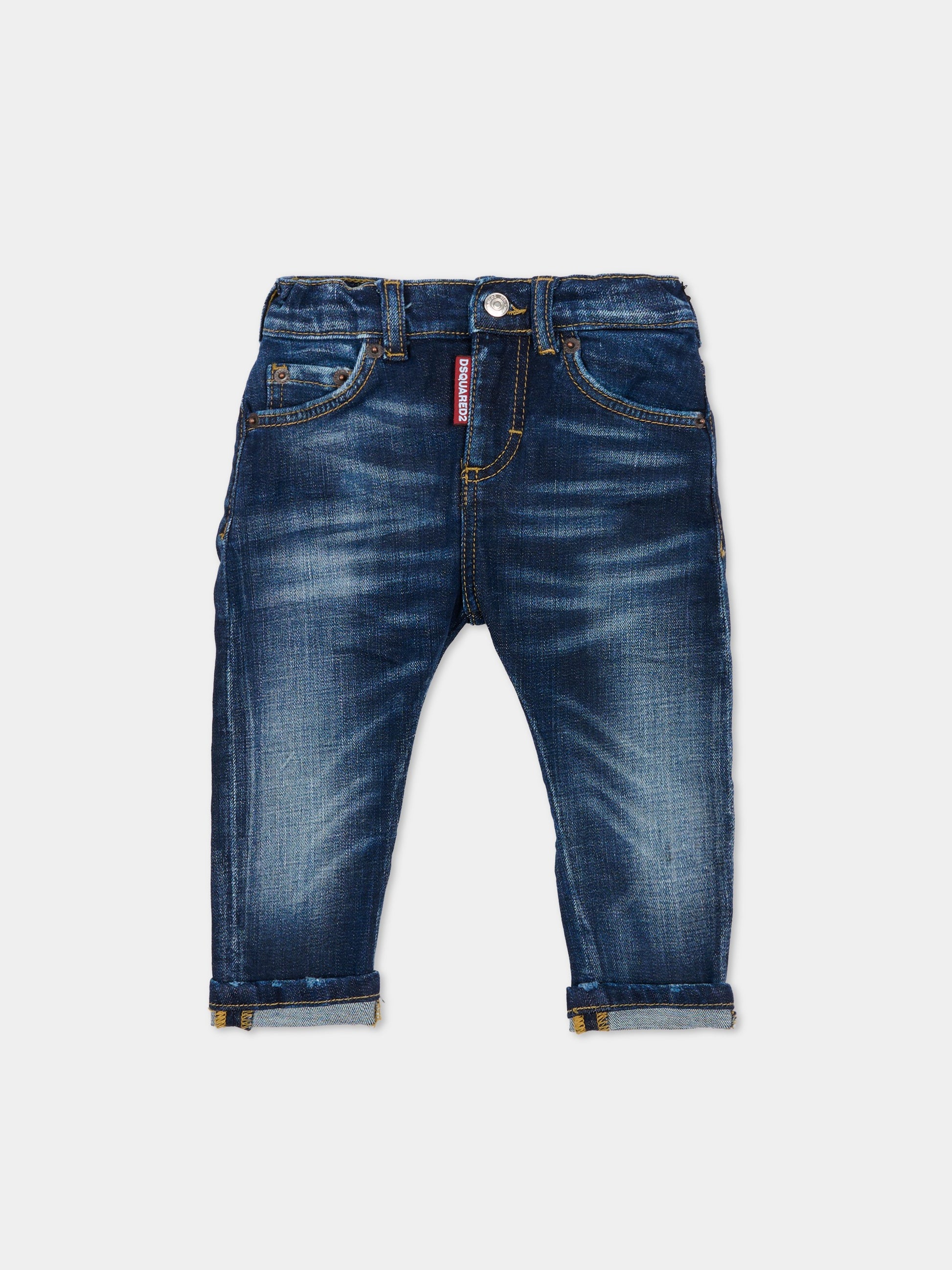 Jeans blu per neonato con patch logato,Dsquared2,DQ01TC-D0AES-DQ01