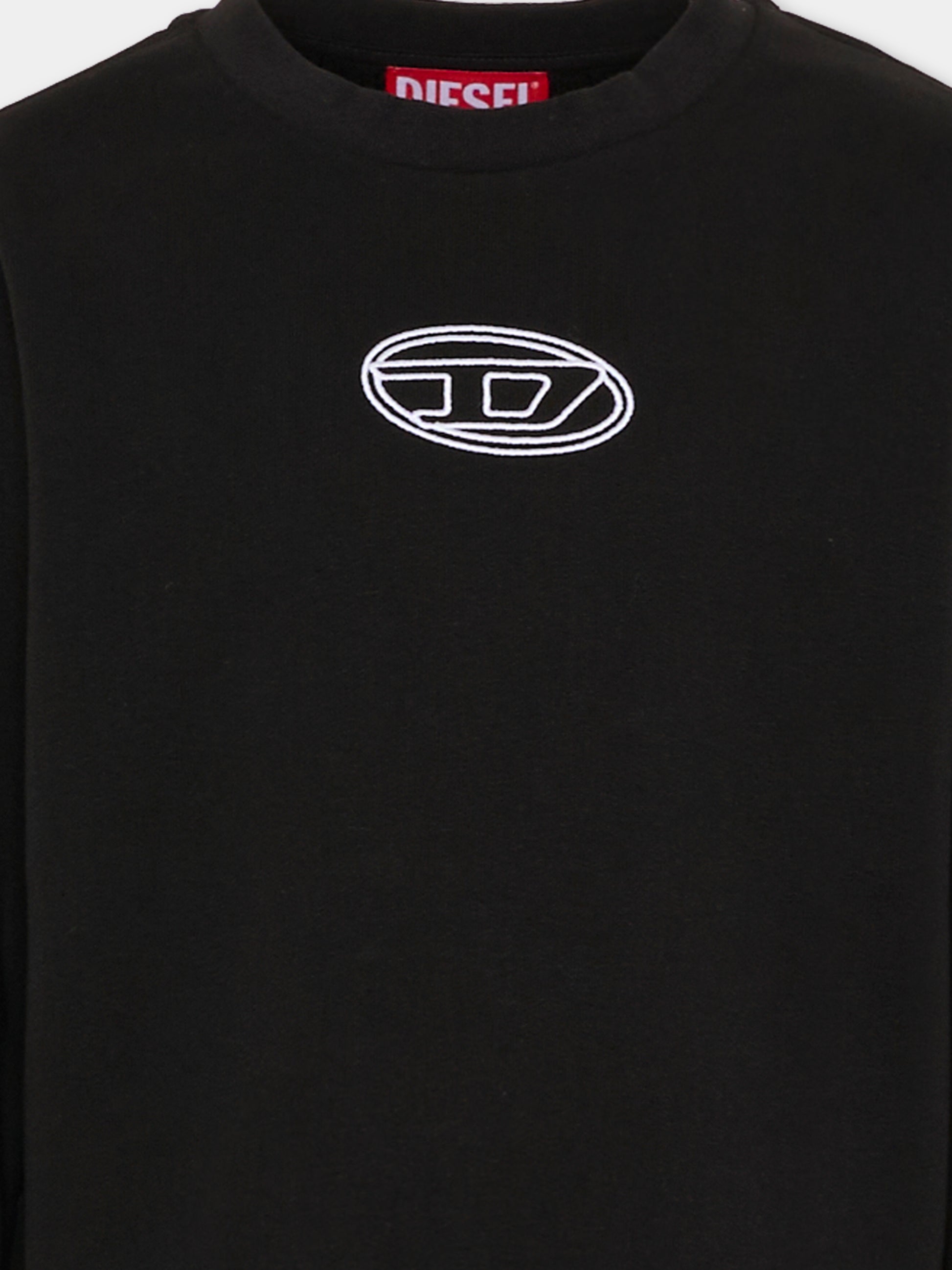 Felpa nera per bambina con logo bianco,Diesel,J02417-KYAX3-K900