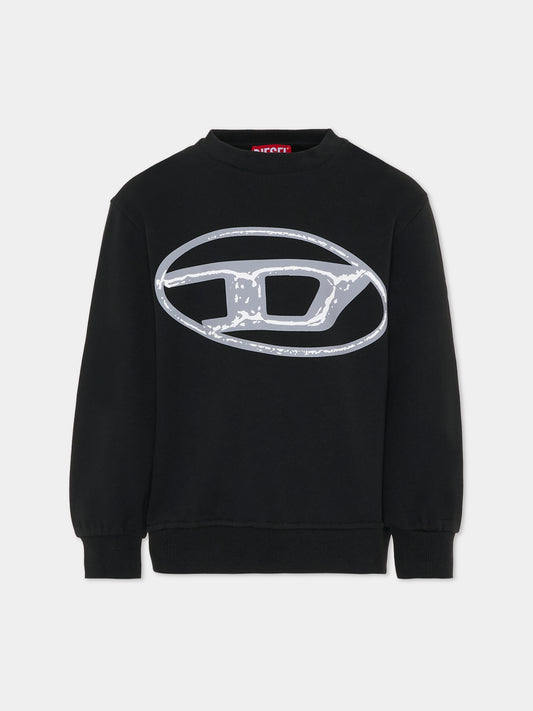 Felpa nera per bambino con logo grigio,Diesel,J02488-KYAQK-K900