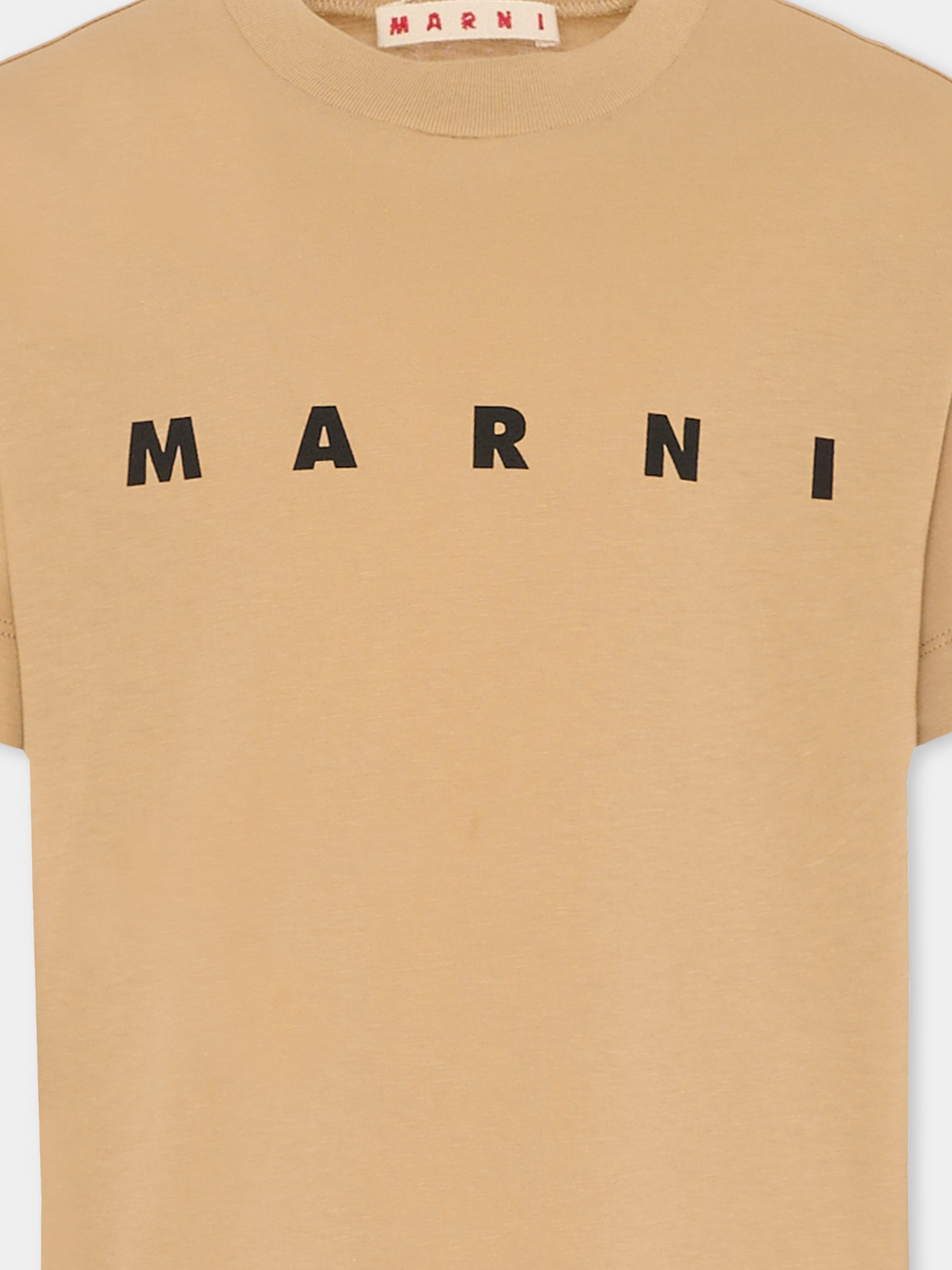 T-shirt beige per bambini con logo nero,Marni Kids,M002MV M00RF 0M715