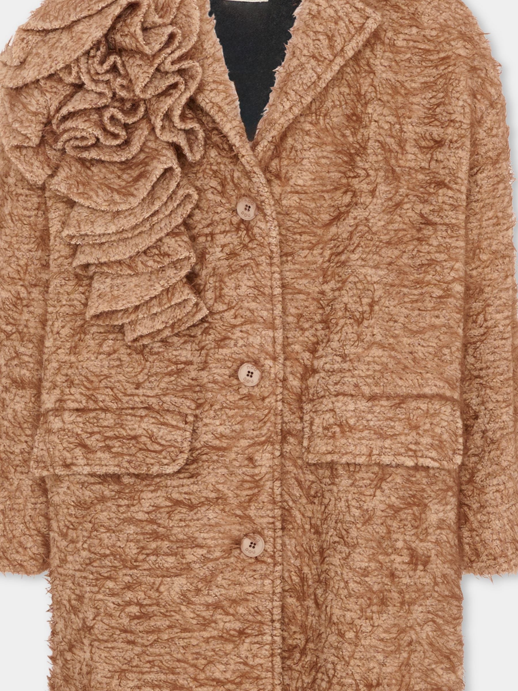 Cappotto marrone per bambina con fiore,Douuod Kids,DX2A50 E0236 878