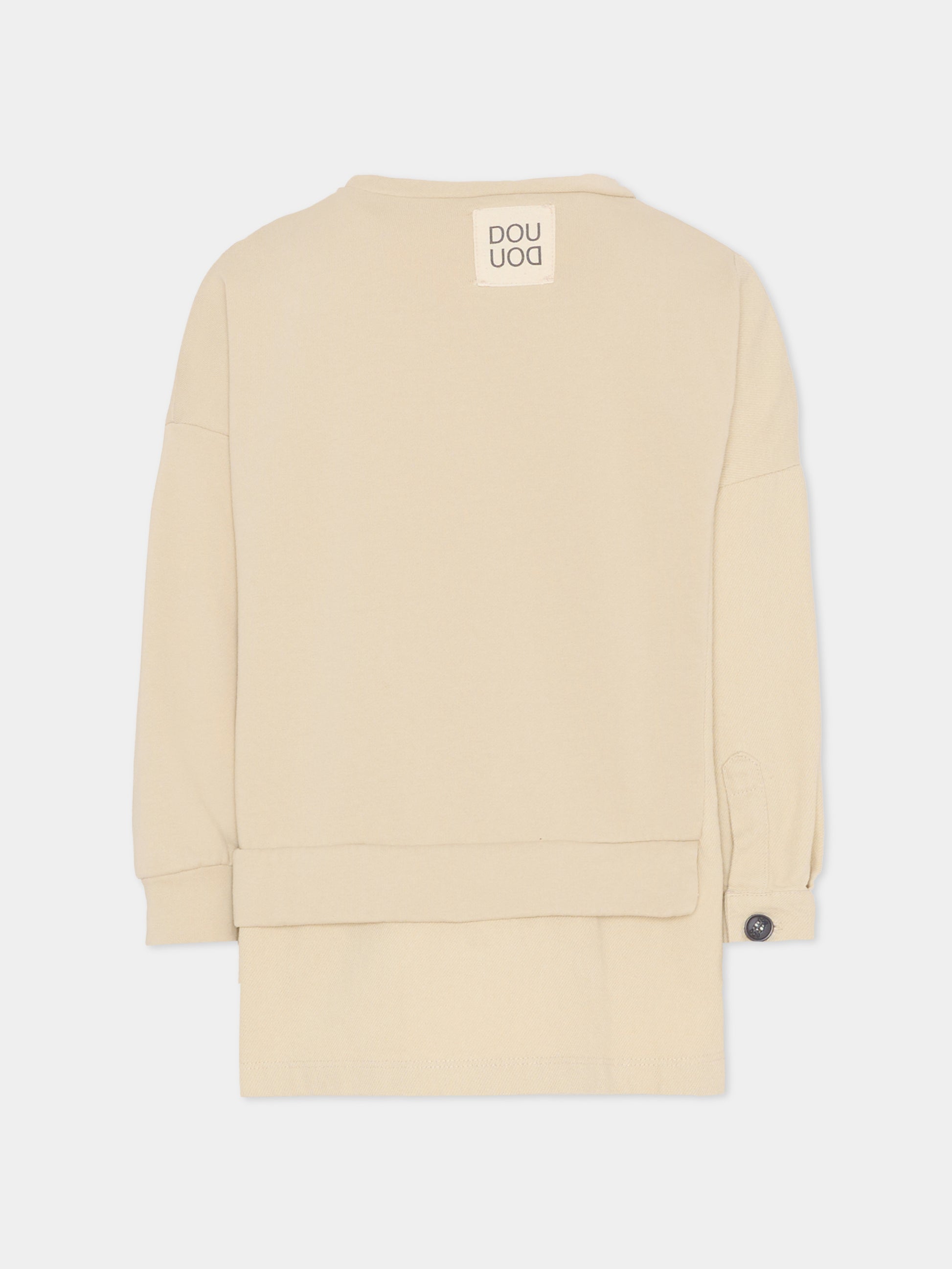 Felpa beige per bambina con logo,Douuod Kids,DX4P70 Z3402 108