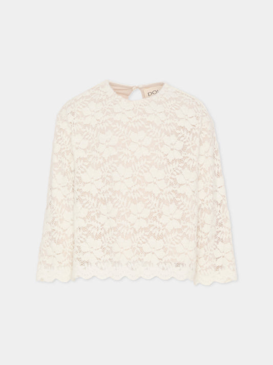 Camicia avorio per bambina con motivo floreale,Douuod Kids,DX5A70 U0237 101