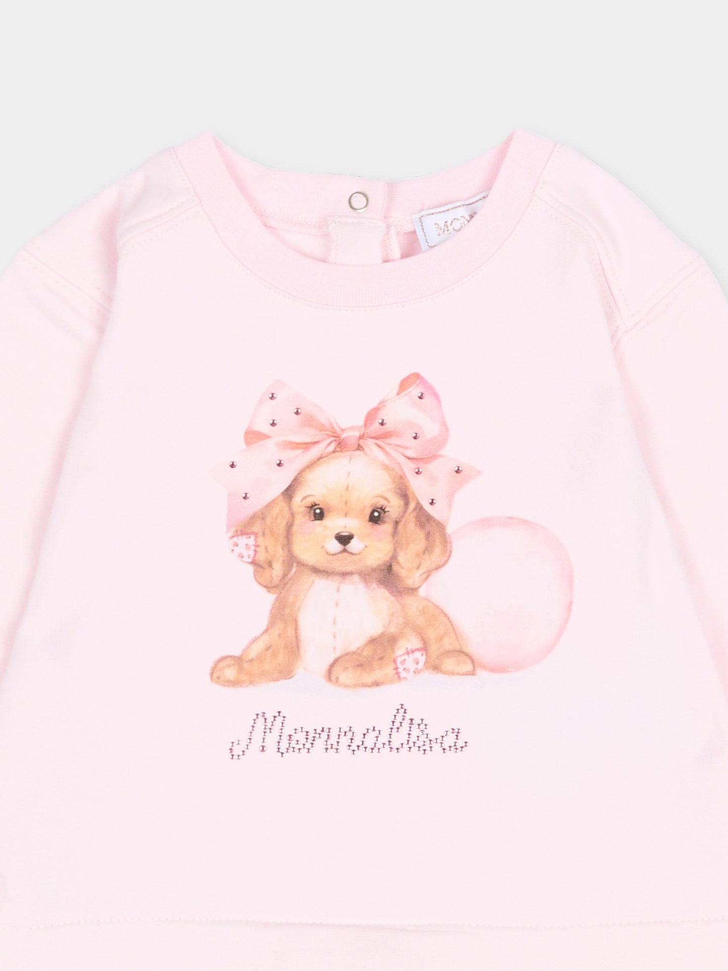 Felpa rosa per neonata con stampa cane,Monnalisa,39F607 6004 0090