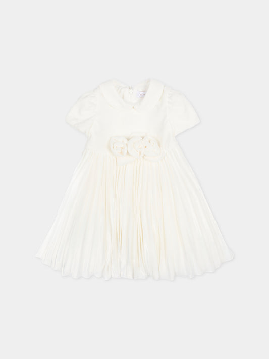 Vestito avorio per neonata con rose,Monnalisa,73F902 6803 0001