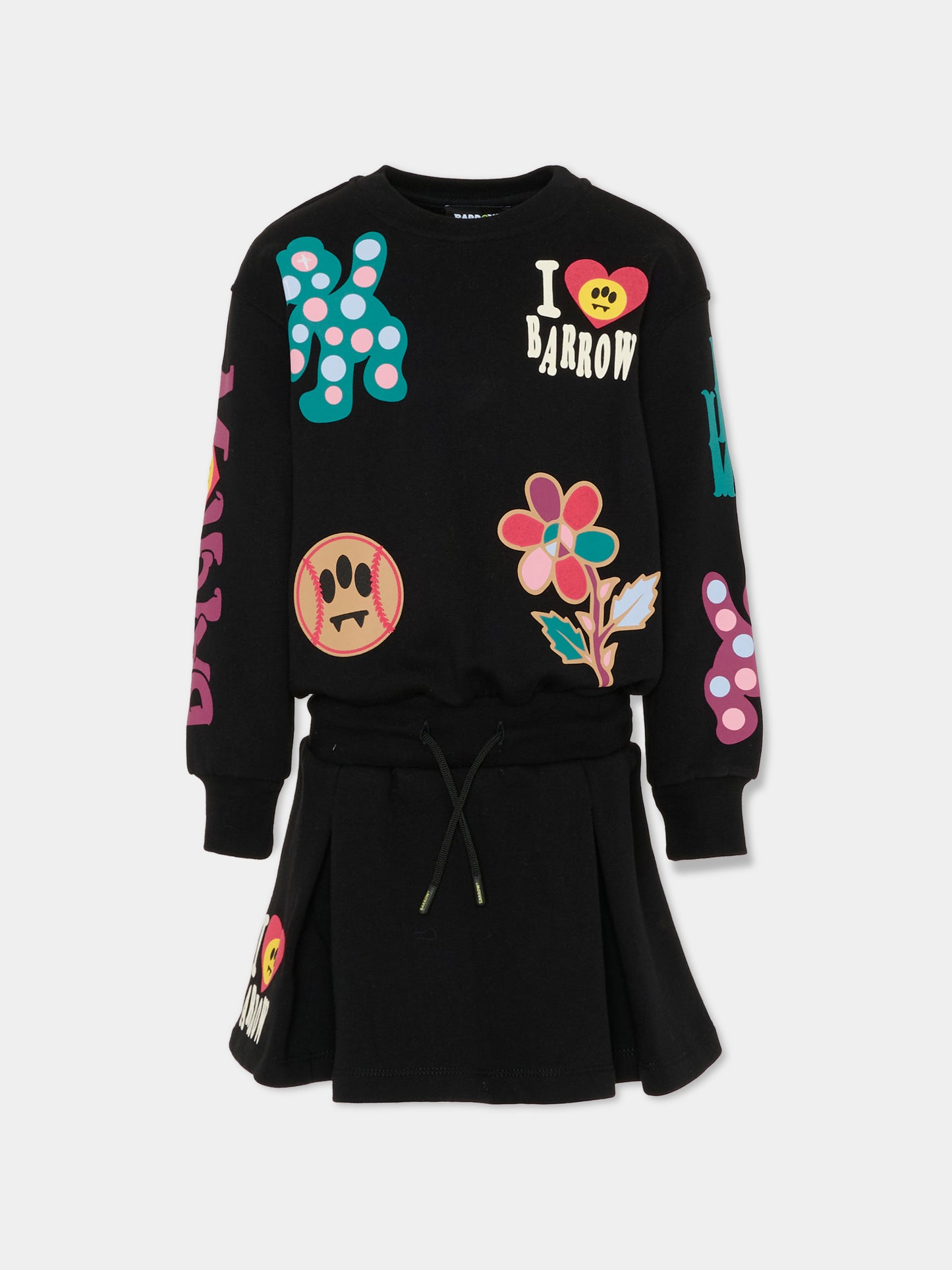 Vestito nero per bambina con logo e stampe,Barrow,F5BKJGDR192 110